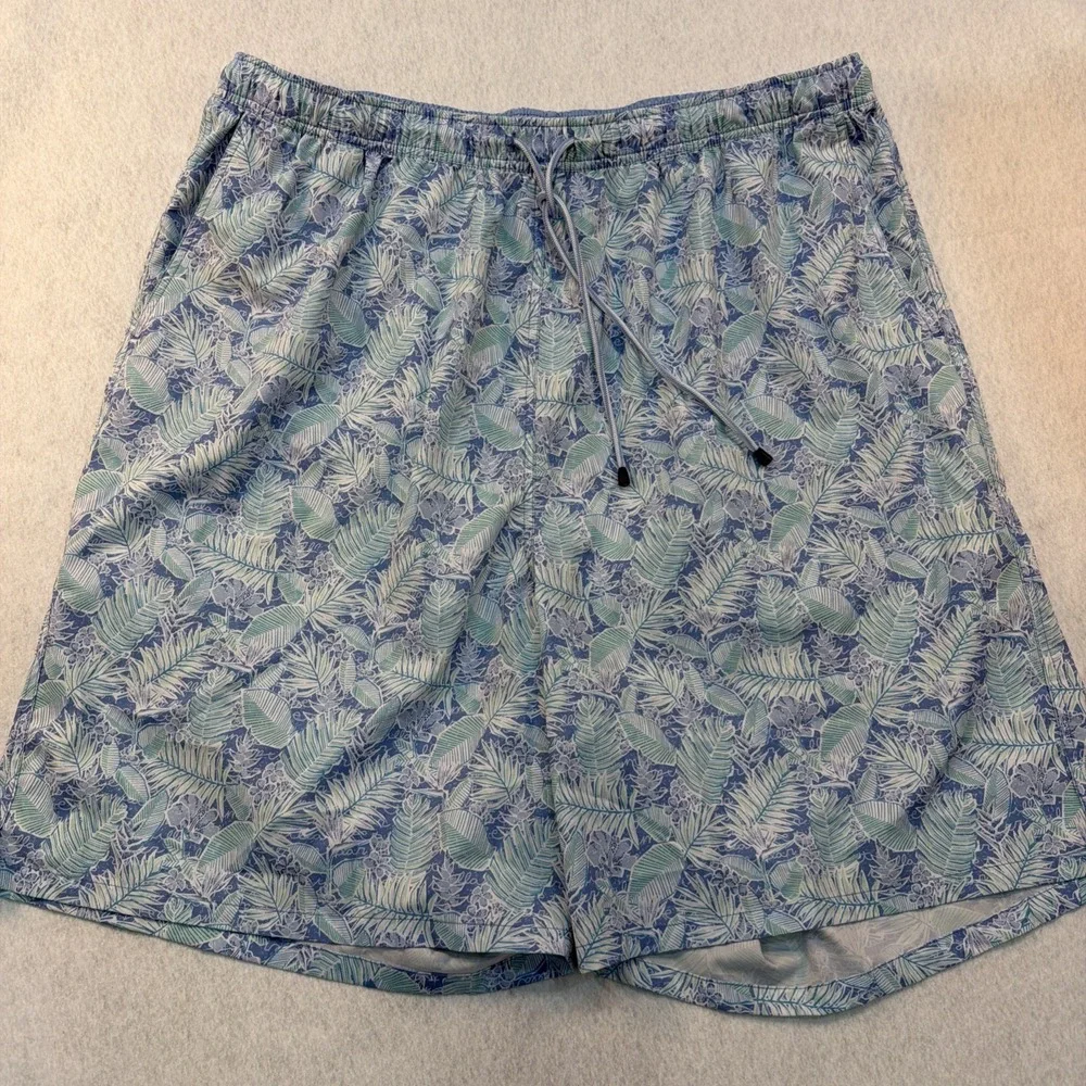 Peter Millar Men's 2XLT  Seaside Swim Trunks Monstera Magic Blue